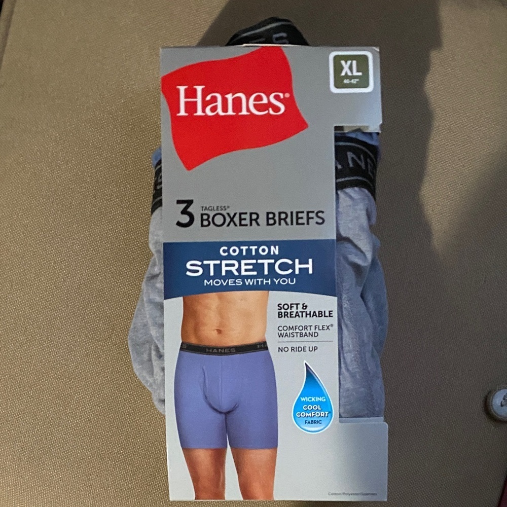 Hanes Men's Blue and Gray Boxer Briefs